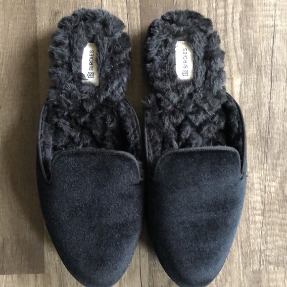 Birdies Phoebe Velvet Faux Fur Black Mules 7.5 - Picture 2 of 10